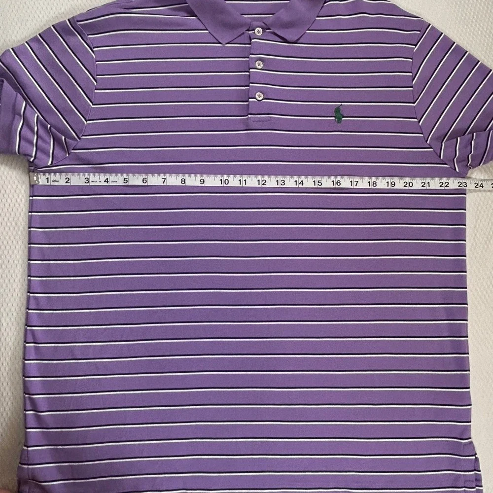 Polo Ralph Lauren Mens XL Custom Slim Fit Striped Polo Shirt Purple White Navy